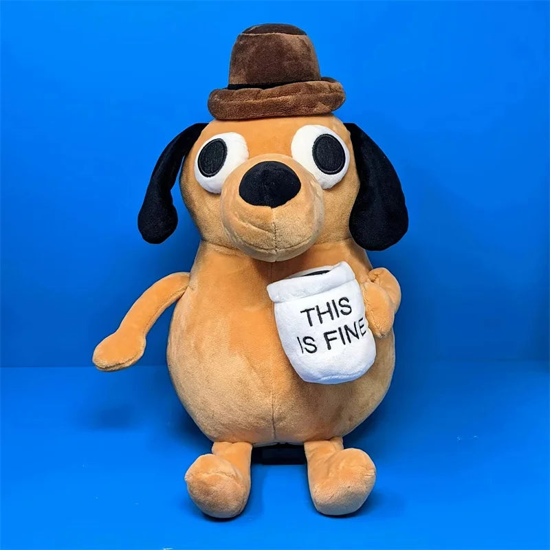 This Is Fine Meme Animal Coffee Dog Plush Toy Soft Stuffed Doll Kids Toy Gift for Children Boy Birthday