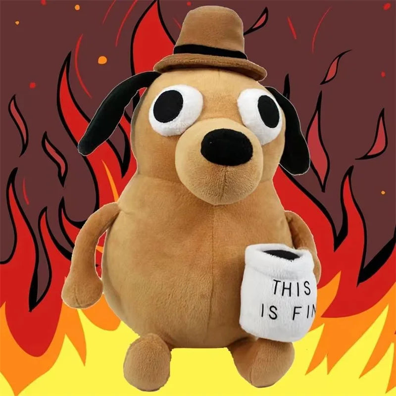 This Is Fine Meme Animal Coffee Dog Plush Toy Soft Stuffed Doll Kids Toy Gift for Children Boy Birthday